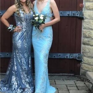 Primavera Couture Shimmering Blue and Silver Prom Dress